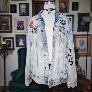 George Denim Jacket DIY Upcycled Sesame Street Embroidered Patches Distressed XL